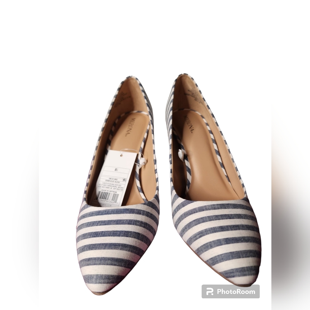 Merona white and blue striped heels